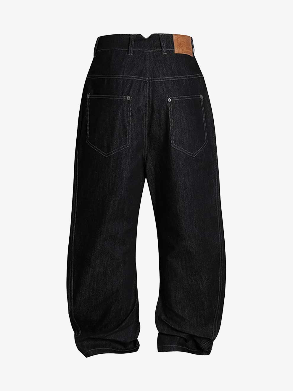 CURVED BUTTON FLY DENIM RAW JEANS