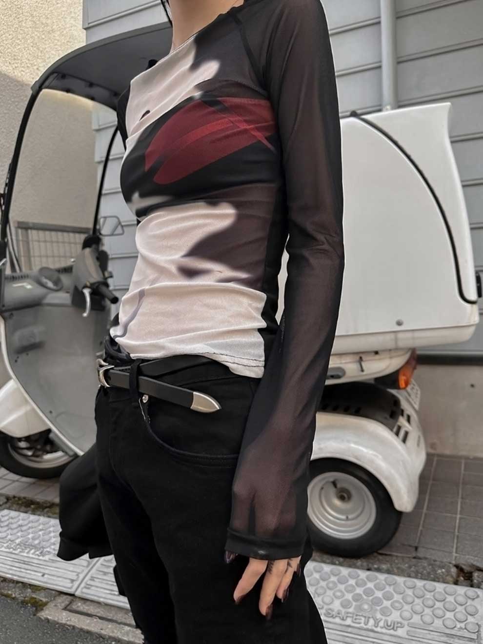 CYBER Y2K MESH LONG WOMEN SLEEVE TOP