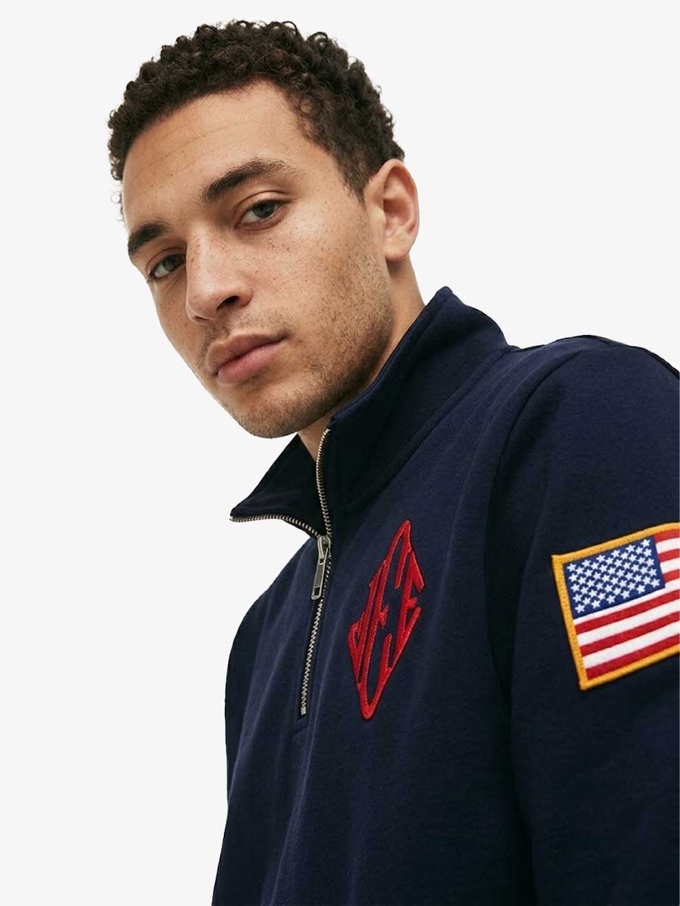 THE ICONIC J.E QUARTER ZIP EMBROIDERED SWEATSHIRT
