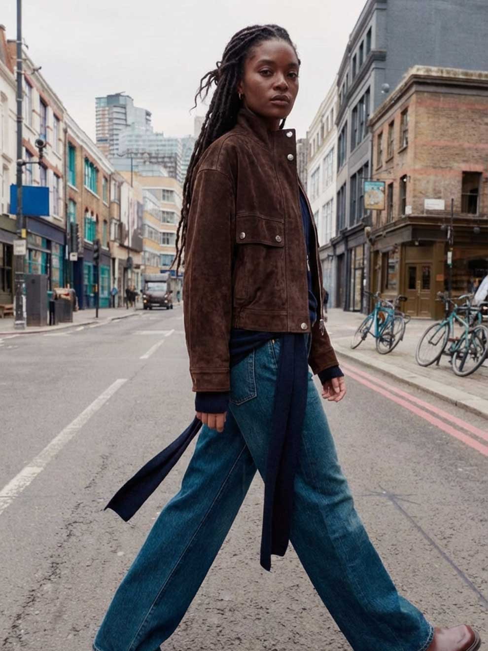 LEATHER SUEDE BOMBER JACKET WITH POCKETS