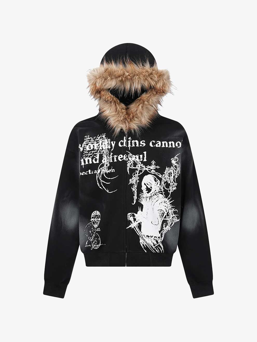 MORTEMARTT ART GRAPHIC FUR HOODED JACKET