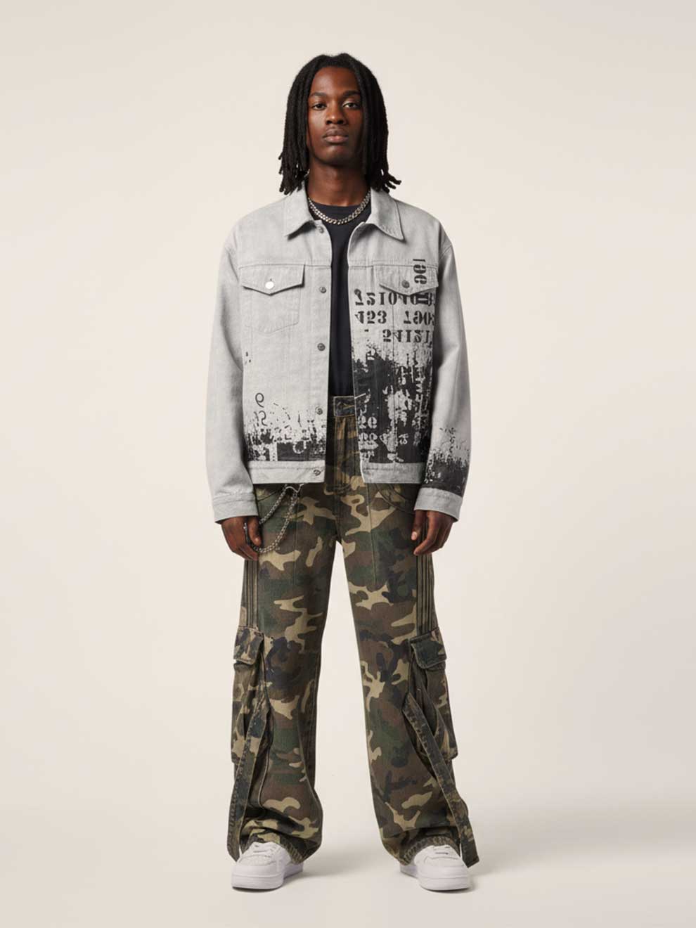 SUFFERING IN THE MATRIX© VINTAGE PAINTED DIRTY WASHED COLLAR WHITE JACKET