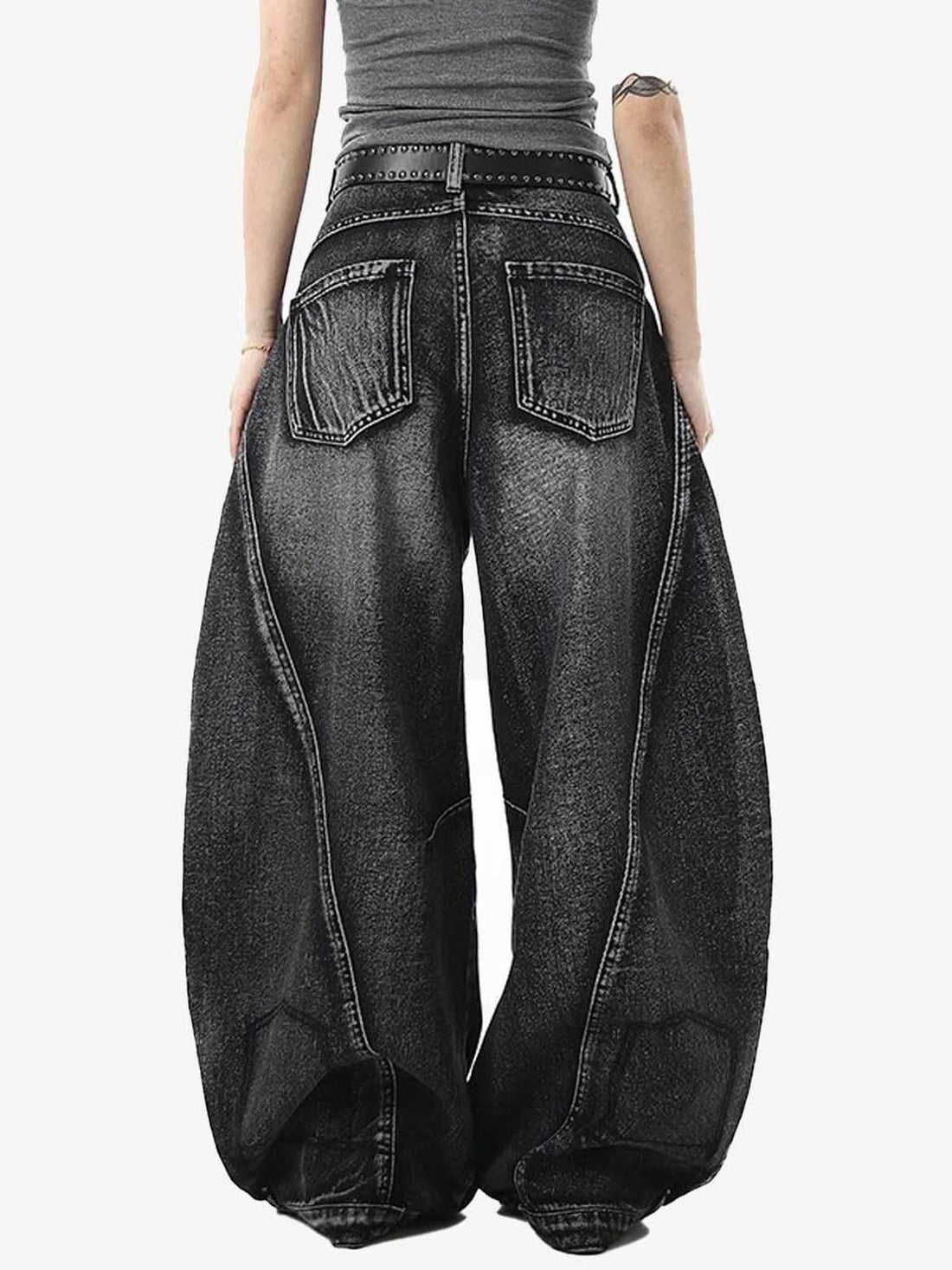 VINTAGE BLACK WIDE-LEG CARGO BARREL JEANS – Y2K HIGH-WAIST BAGGY DENIM