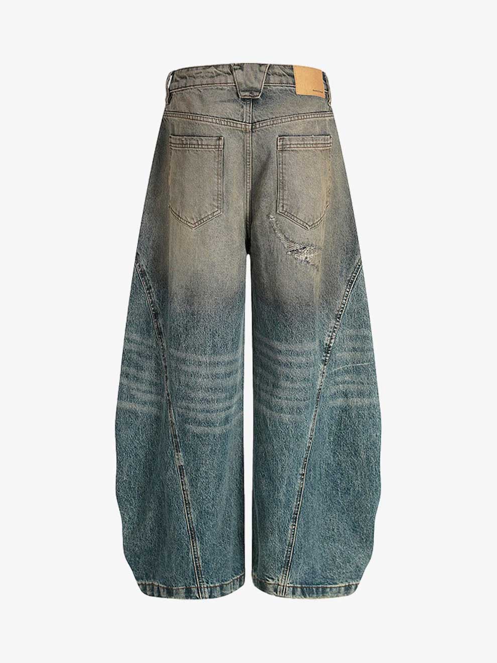VINTAGE MUD DYED DISTRESSED BARREL JEANS