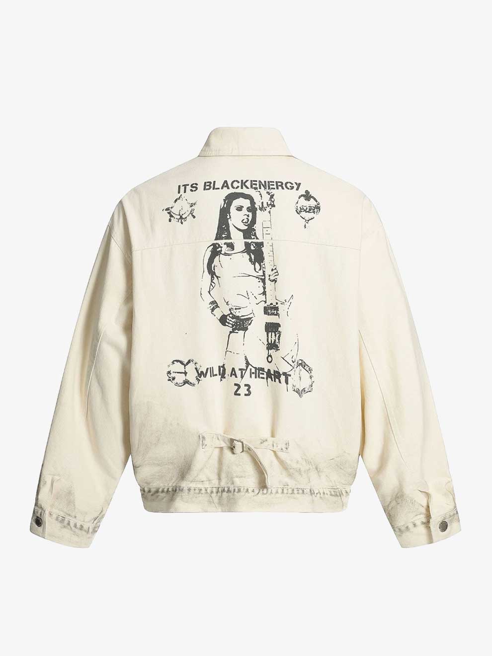WILD AT HEART© DISTRESSED TATTOO GRAPHIC PRINT COLLAR DENIM APRICOT JACKET