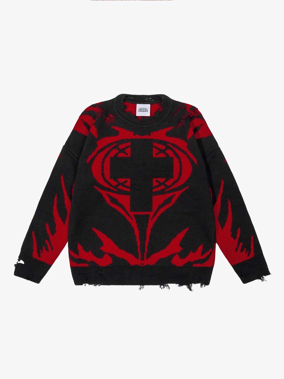 Y2K CROSS KNITTED DISTRESSED SWEATSHIRT