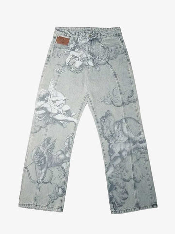 DV CUPID ANGEL PRINT DYE WASHED BAGGY JEANS