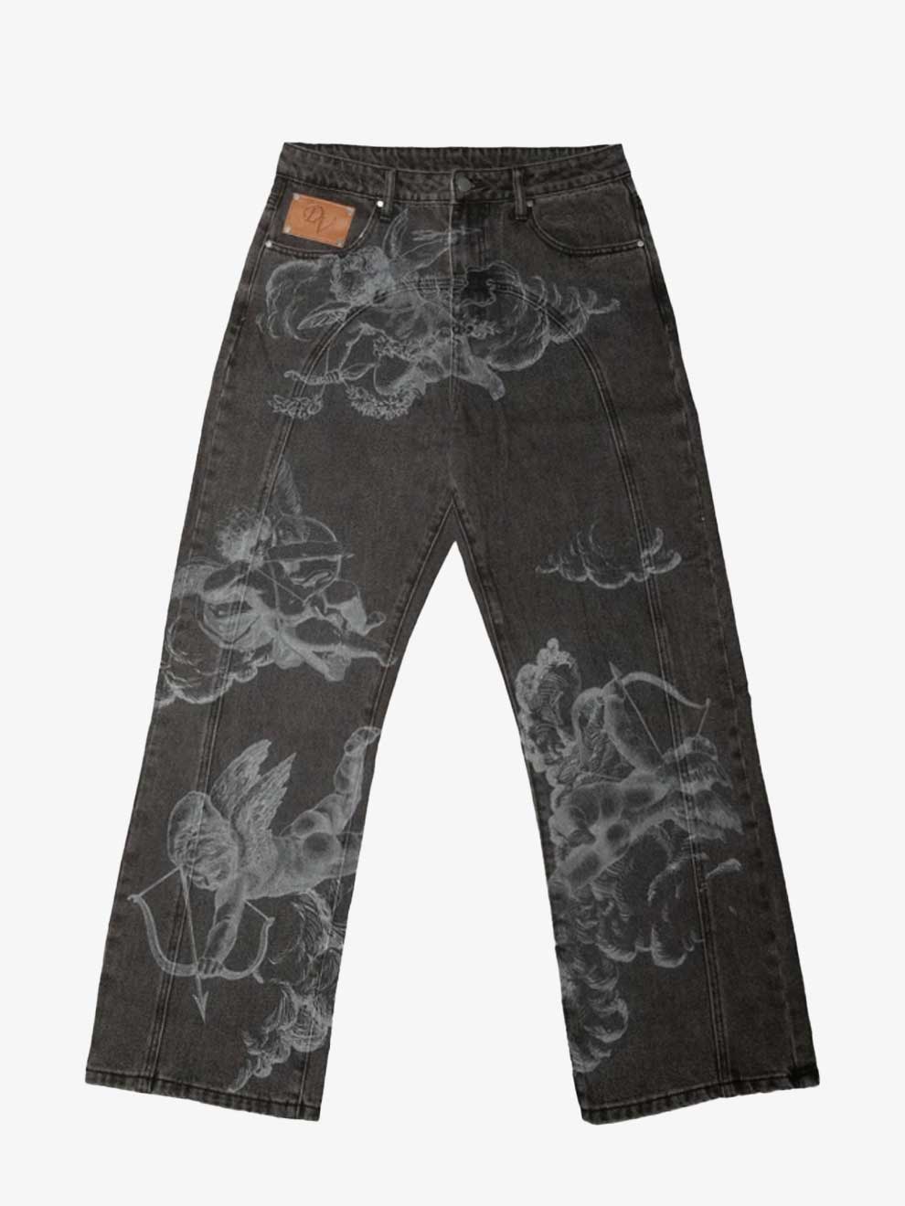 DV CUPID ANGEL PRINT DYE WASHED BAGGY JEANS
