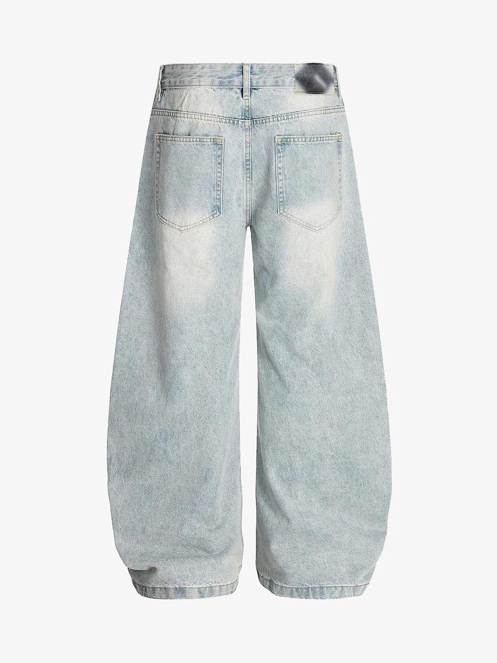 Denim Washed Distressed Barrel Jeans