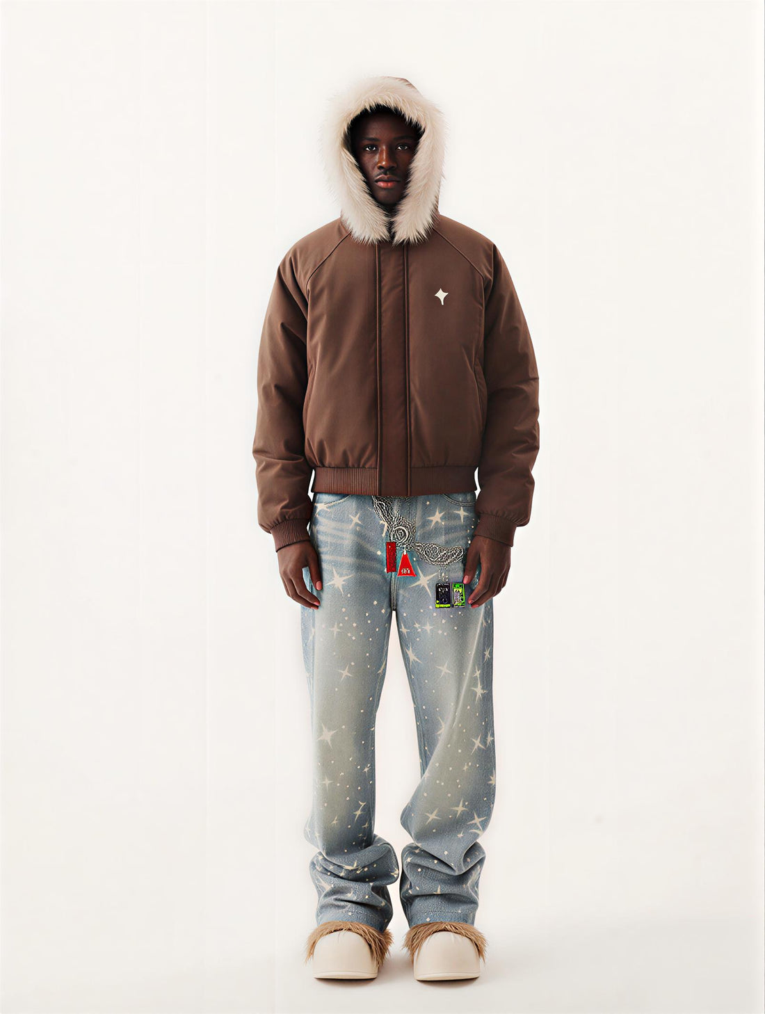 BLACKENERGY® Y2K Brown Fur Collar Quilted Oversized Puffer Jacket | Loose Fit Winter Coat - 2004