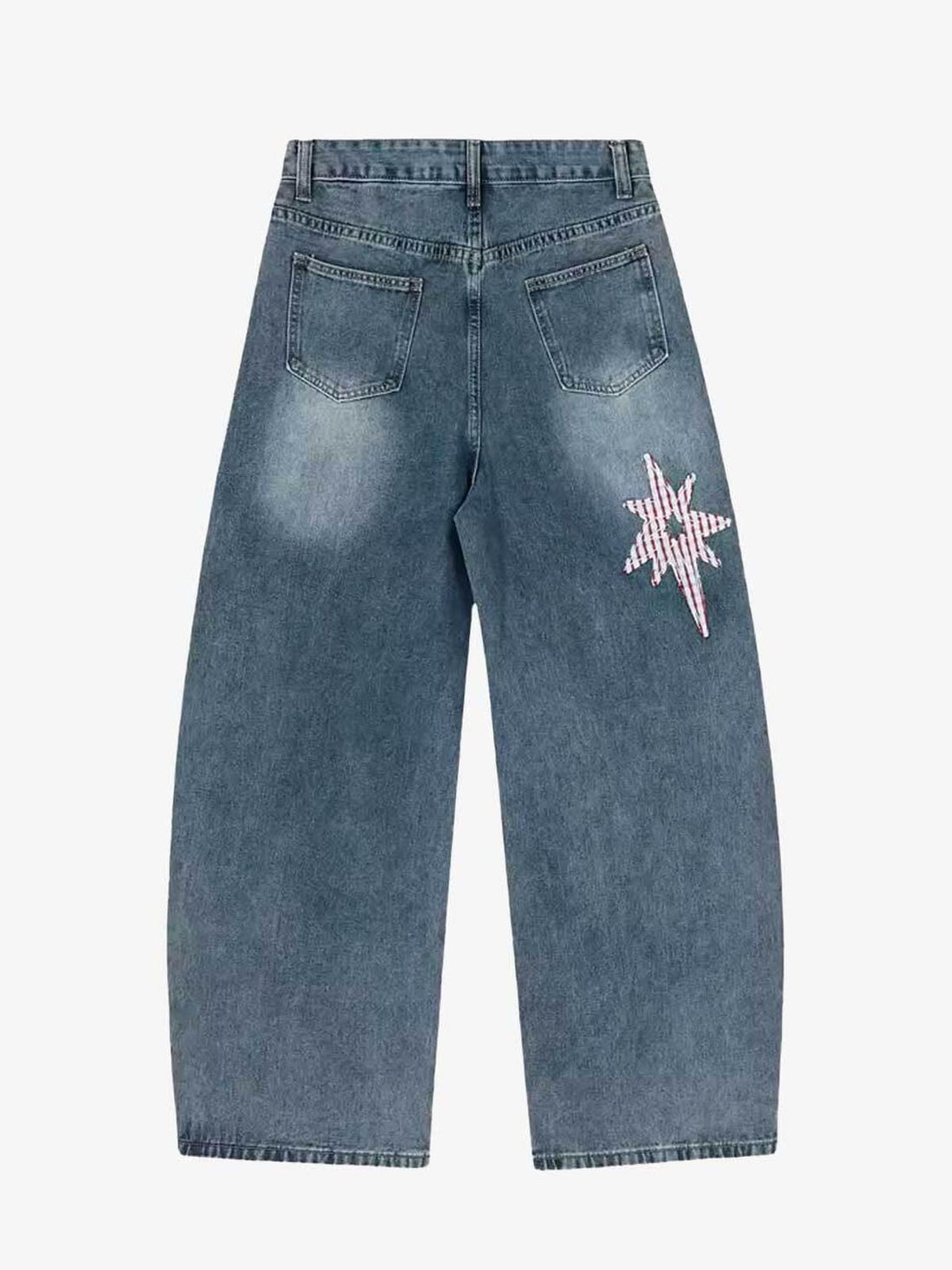 Y2K EMBROIDERED NORTH STARS BAGGY DENIM WIDE LEG JEANS