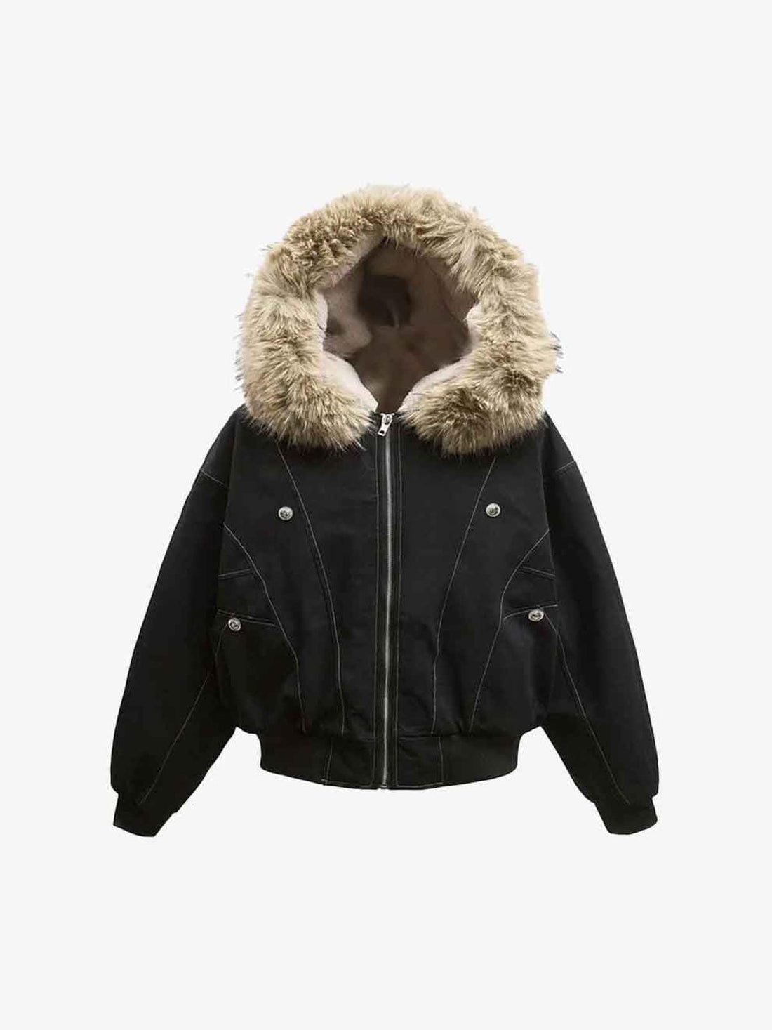 Black faux fur Lined bomber y2k jacket