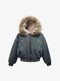 green faux fur Lined bomber y2k jacket