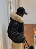 Black faux fur Lined bomber women's y2k jacket