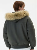 Green faux fur Lined bomber y2k men's jacket